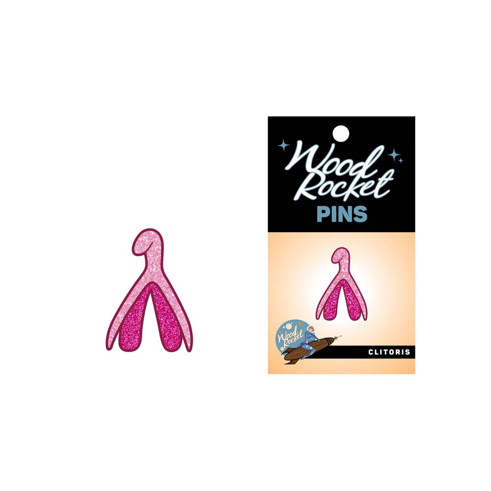 Sparkly pink glitter clitoris enamel lapel pin.