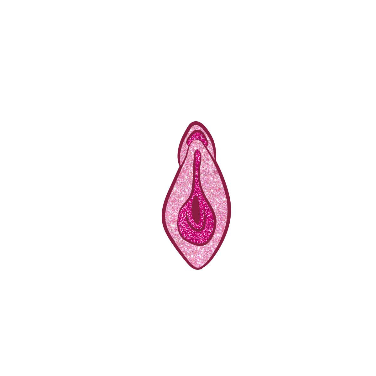 Sparkly pink glitter vulva lapel pin.