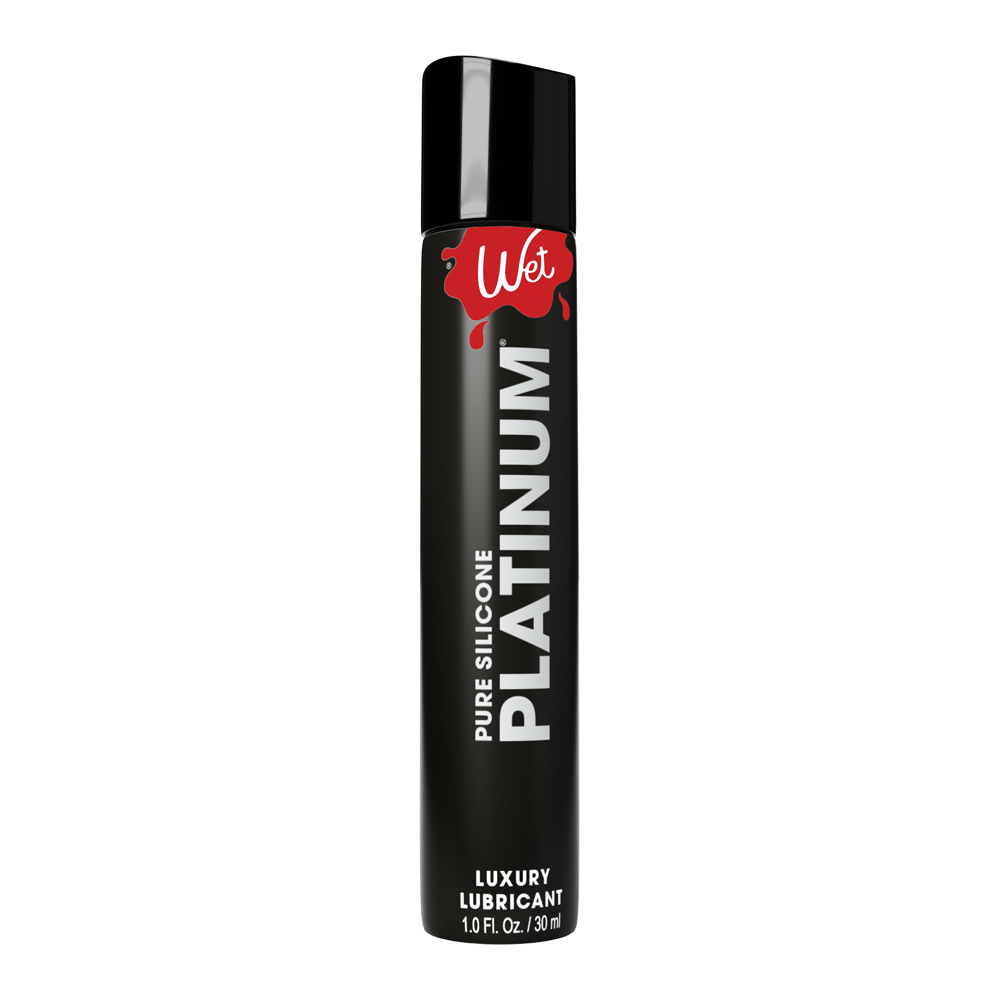 Black bottle of Wet Platinum Pure Silicone Luxury Lubricant.