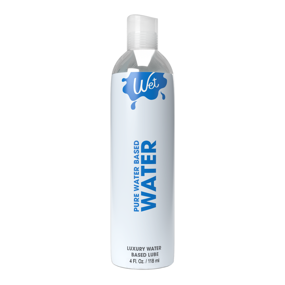 A bottle of Wet brand water-based personal lubricant.