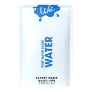 A single-use packet of Wet brand water-based lubricant.