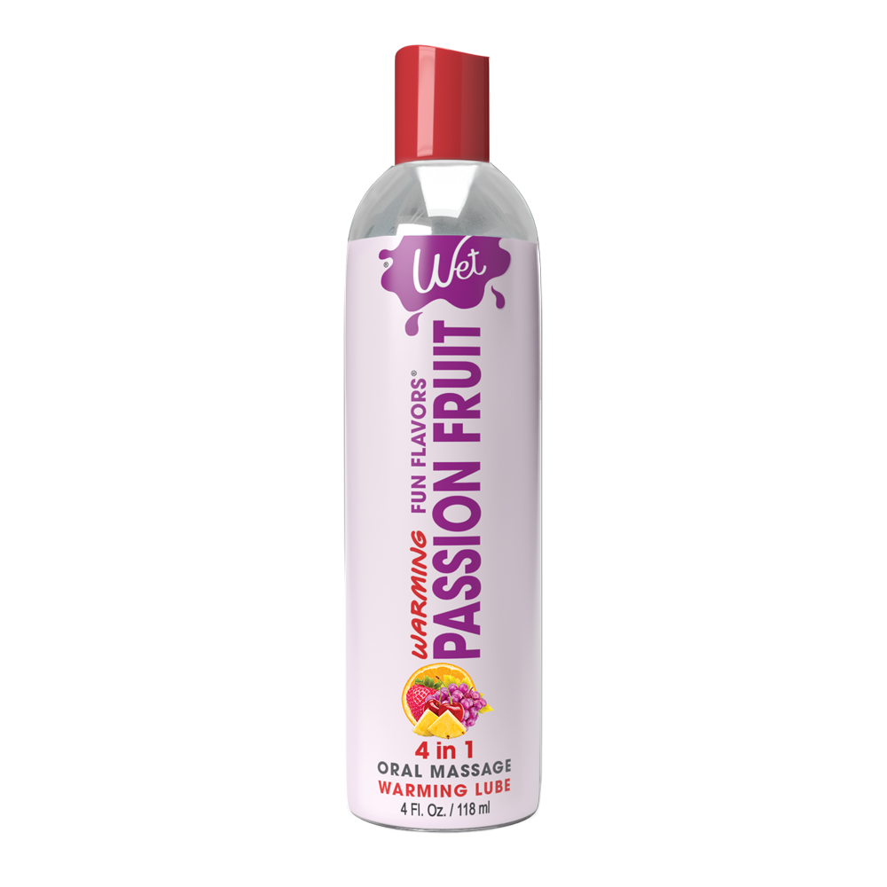 Passion Fruit Warming Lubricant bottle with fruit imagery.
