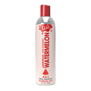 A bottle of Wet Watermelon Warming Lubricant with a watermelon slice graphic.