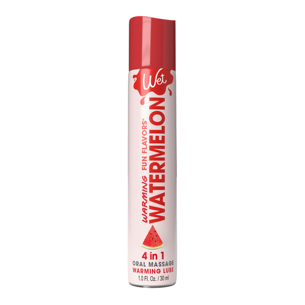 Wet Watermelon Warming Lubricant with a watermelon slice graphic.