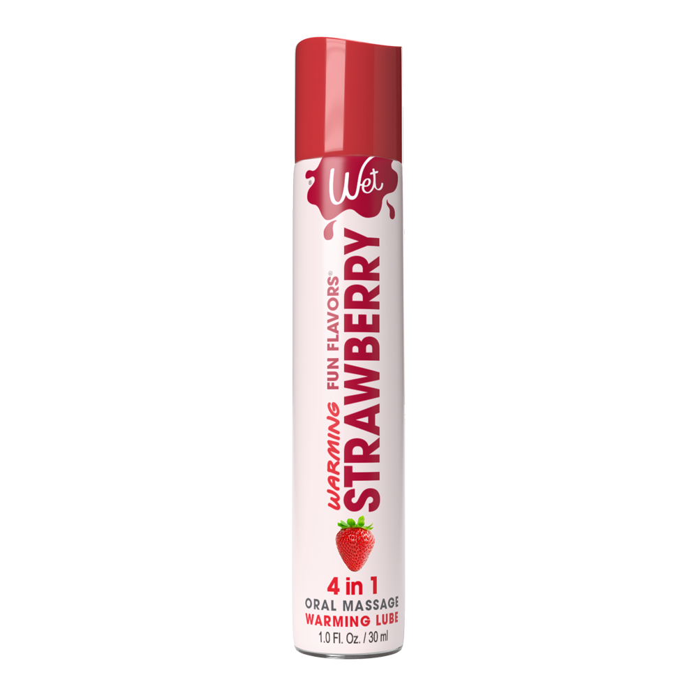 Strawberry warming lubricant with a strawberry image.