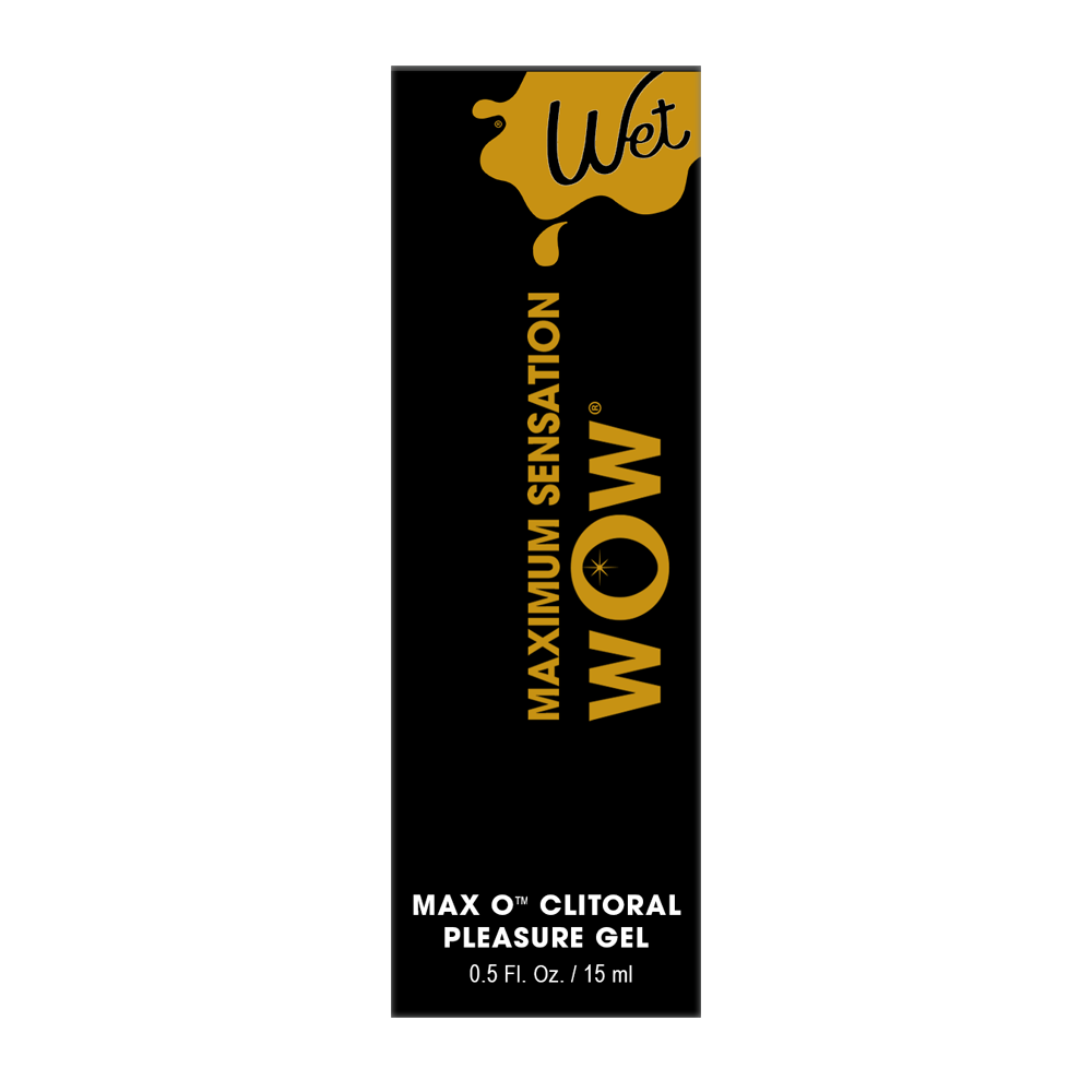 Black bottle with gold text for "Wet" and "WOW" clitoral pleasure gel.
