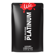 A black packet of Wet Platinum Pure Silicone Luxury Lubricant.