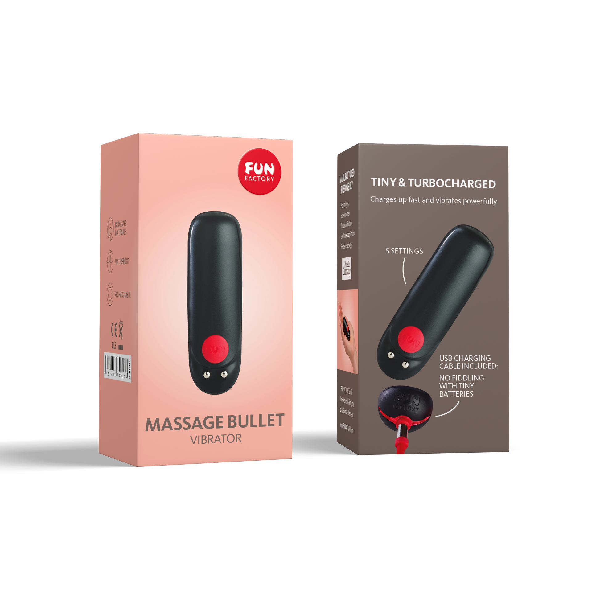 Fun Factory Massage Bullet vibrator with 5 settings and USB charging.