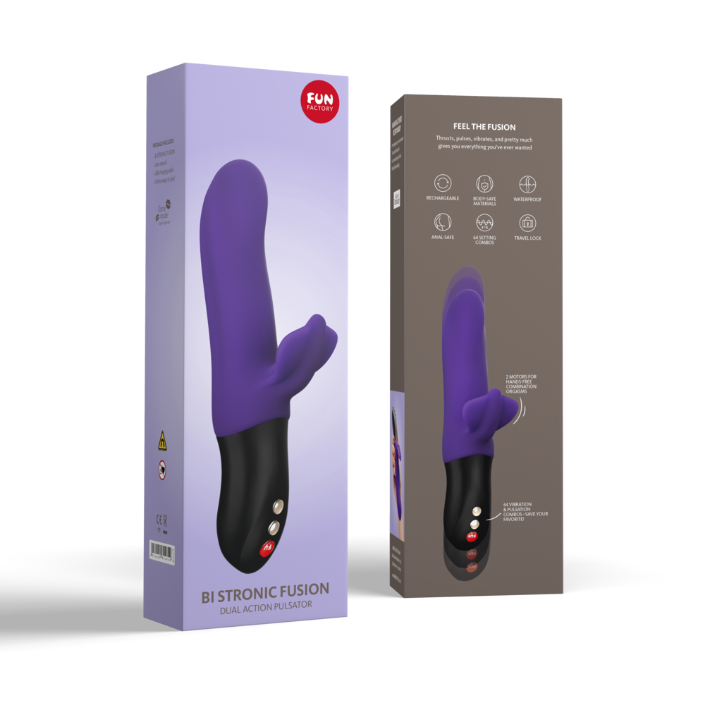 Purple and black dual action G-spot vibrator with rabbit ears.
