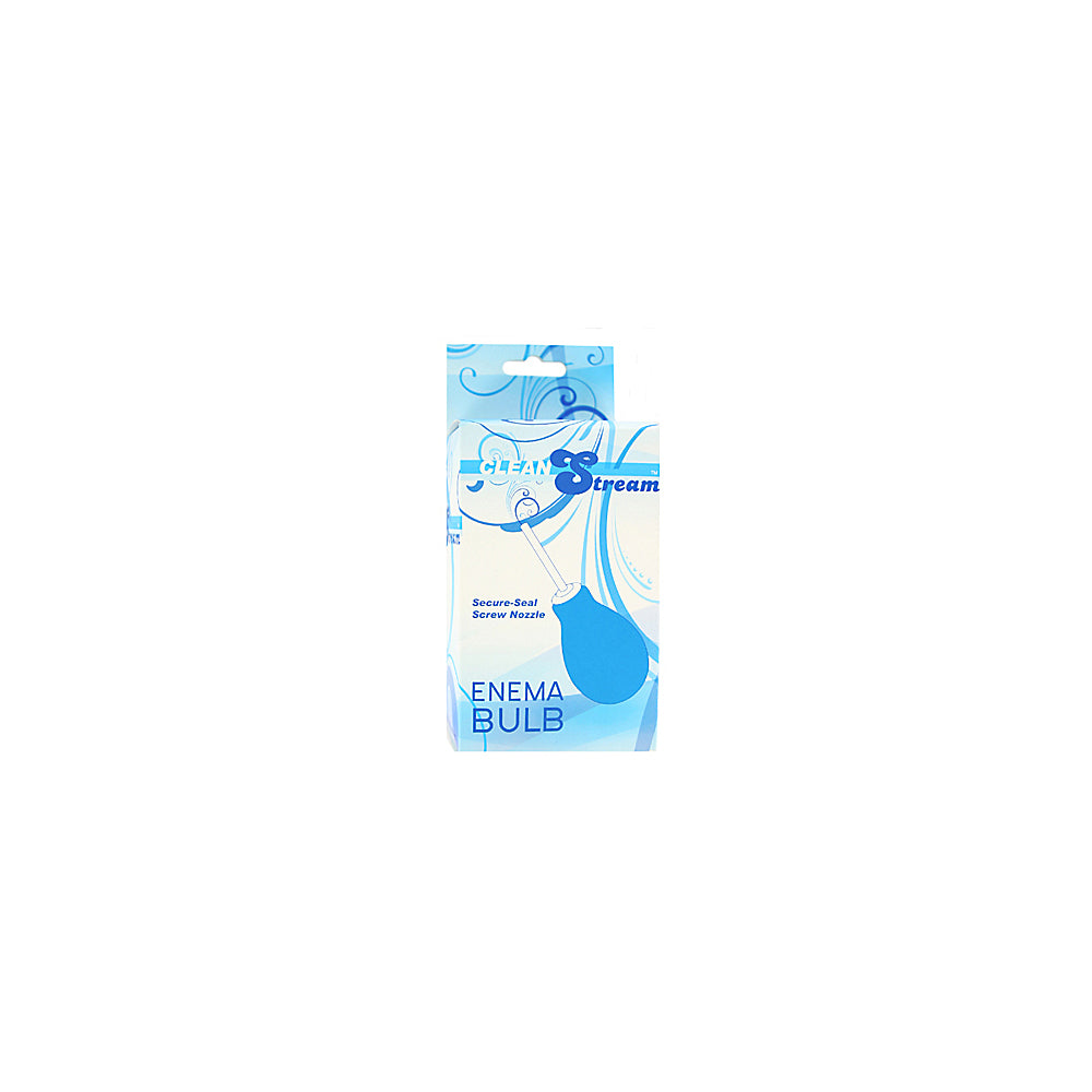 Blue CleanStream enema bulb with a secure-seal screw nozzle.