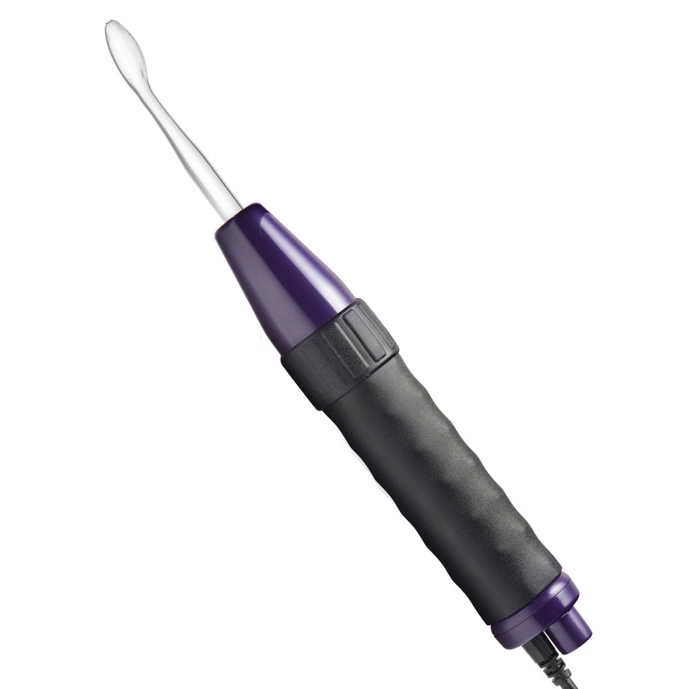Violet wand with a purple top, black grip, and clear glass electrode.
