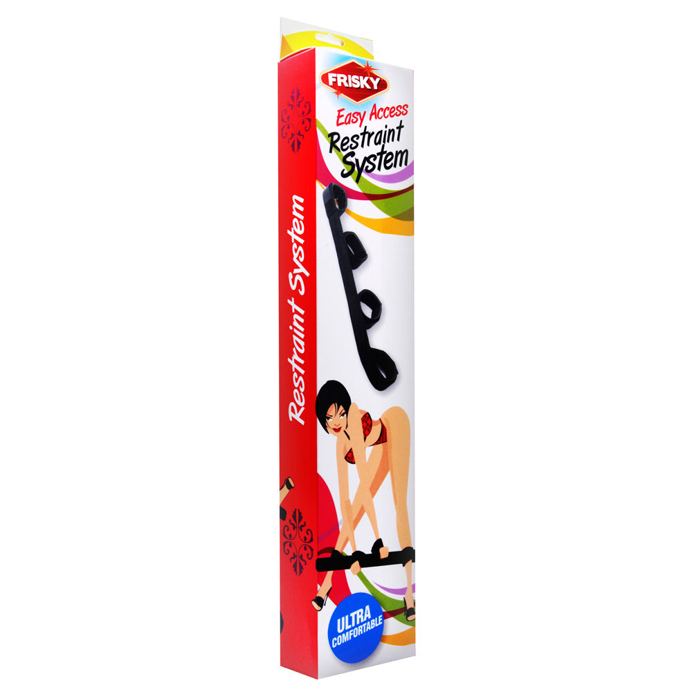 Frisky Easy Access Restraint System box with illustration of a woman and restraint cuffs.