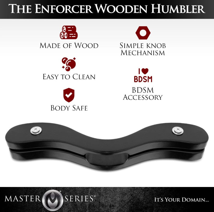 The Enforcer Black Wooden Humbler with adjustable restraint features.
