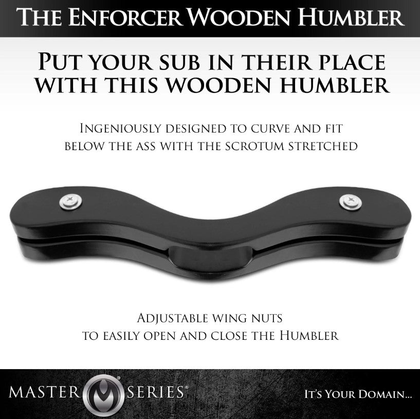 A black wooden humbler with adjustable wing nuts.