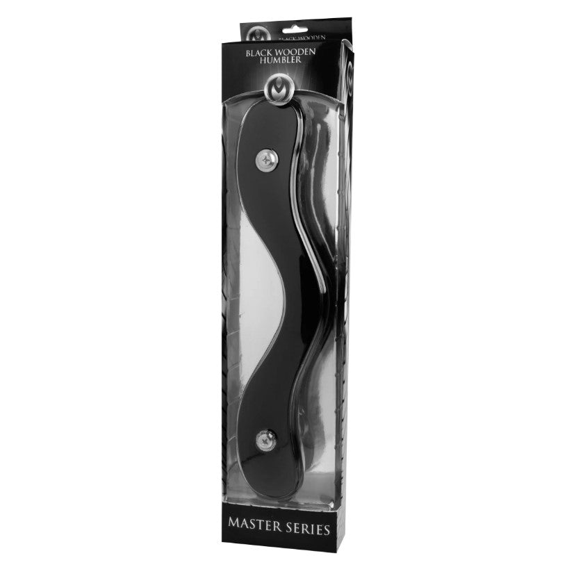 Black wooden humbler restraint with adjustable wing nuts in packaging.