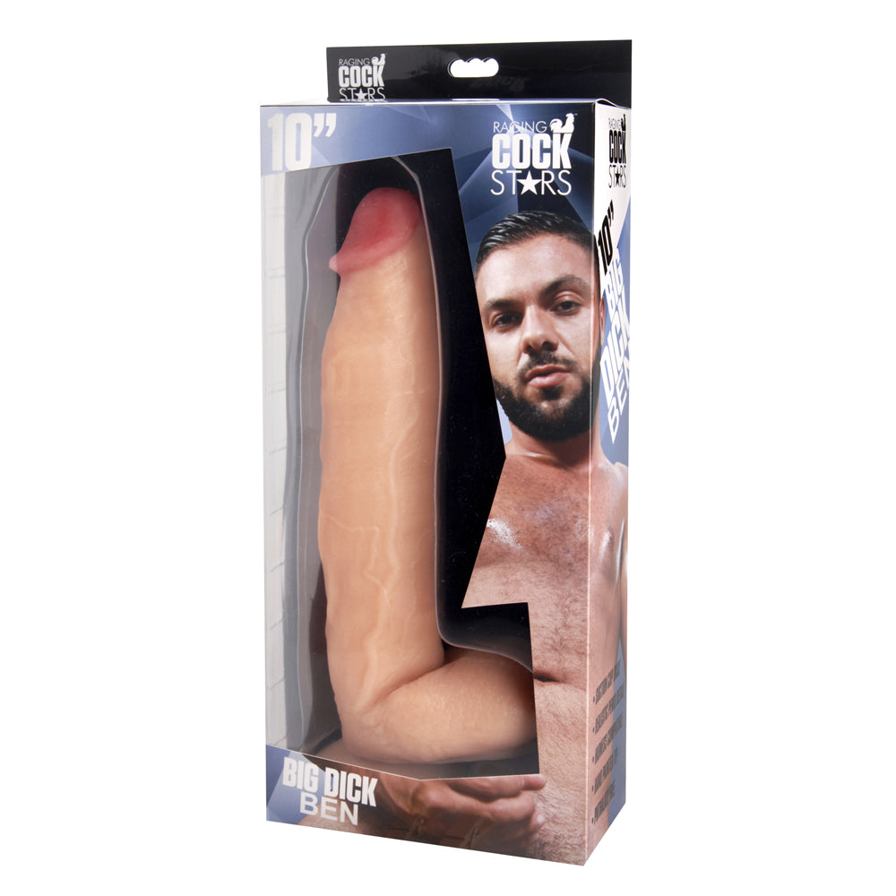 A 10-inch dildo with realistic texture and a suction cup base.