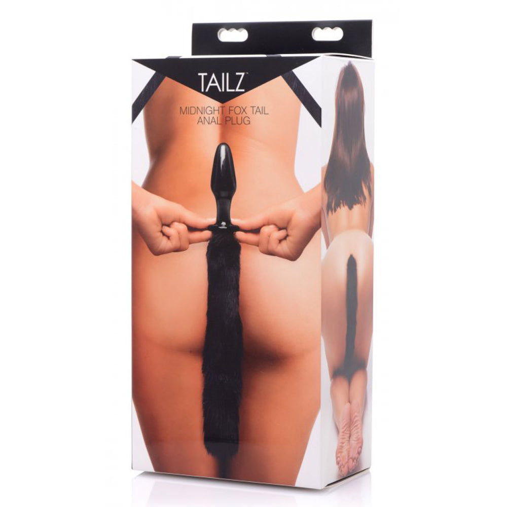 Midnight Fox Glass Anal Plug with Faux Fur Tail.