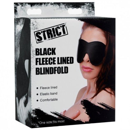 Black fleece-lined blindfold with elastic band.