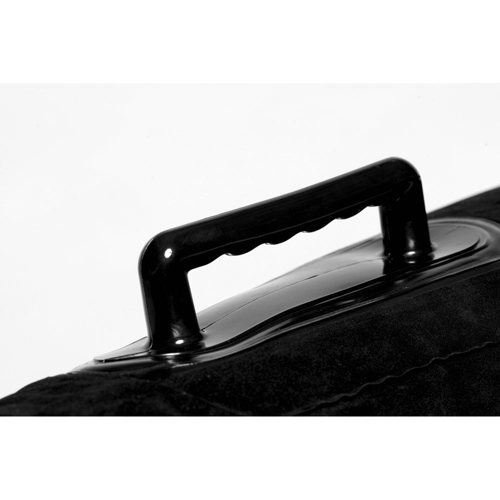 Black inflatable sex position pillow with four handles.