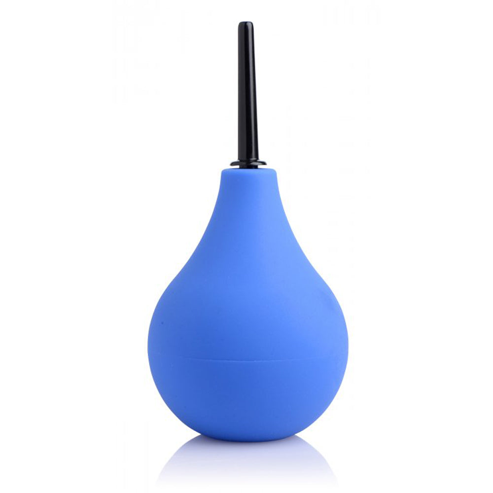 Blue PVC anal douche enema bulb with a black nozzle.