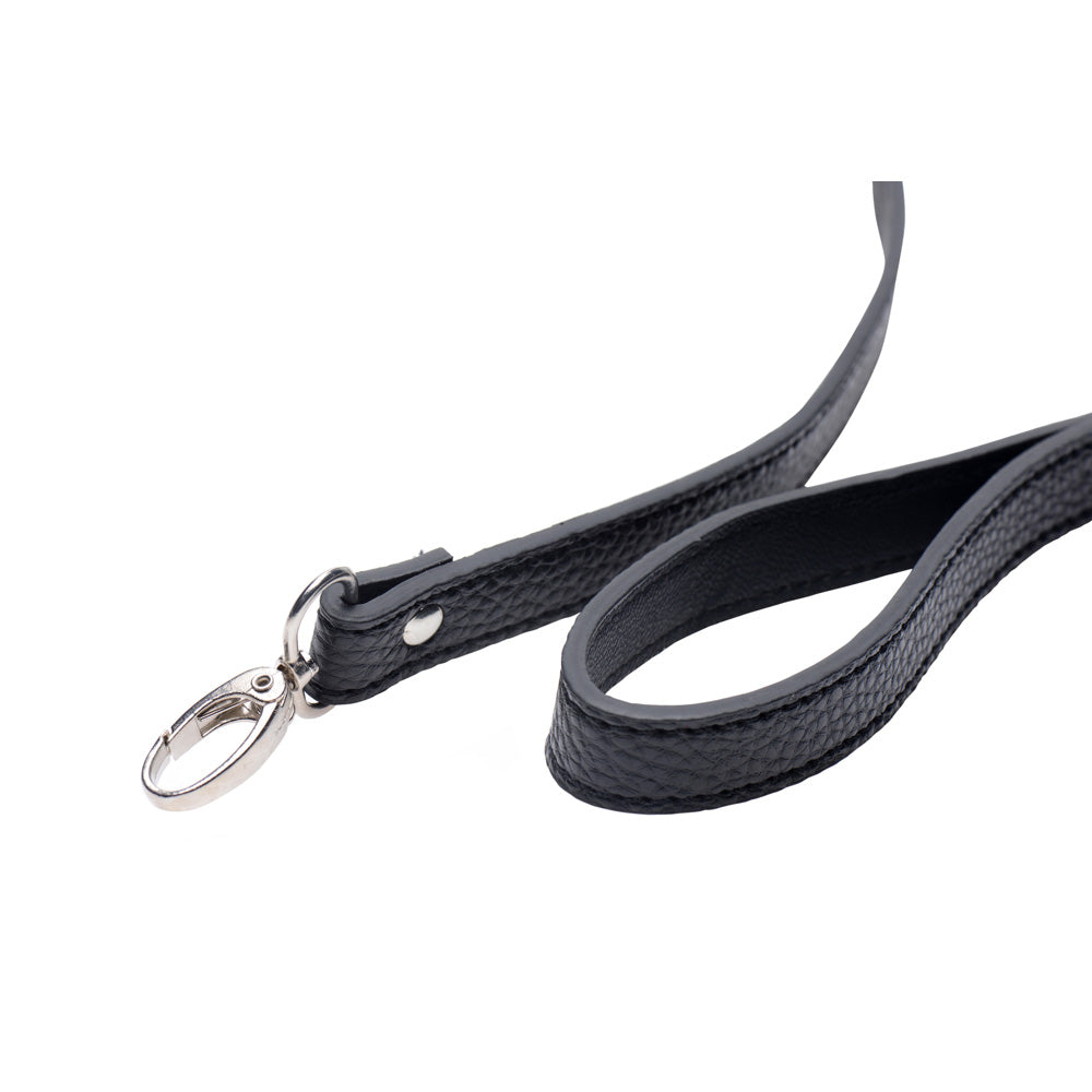 Black adjustable PU leather ball stretcher with leash.
