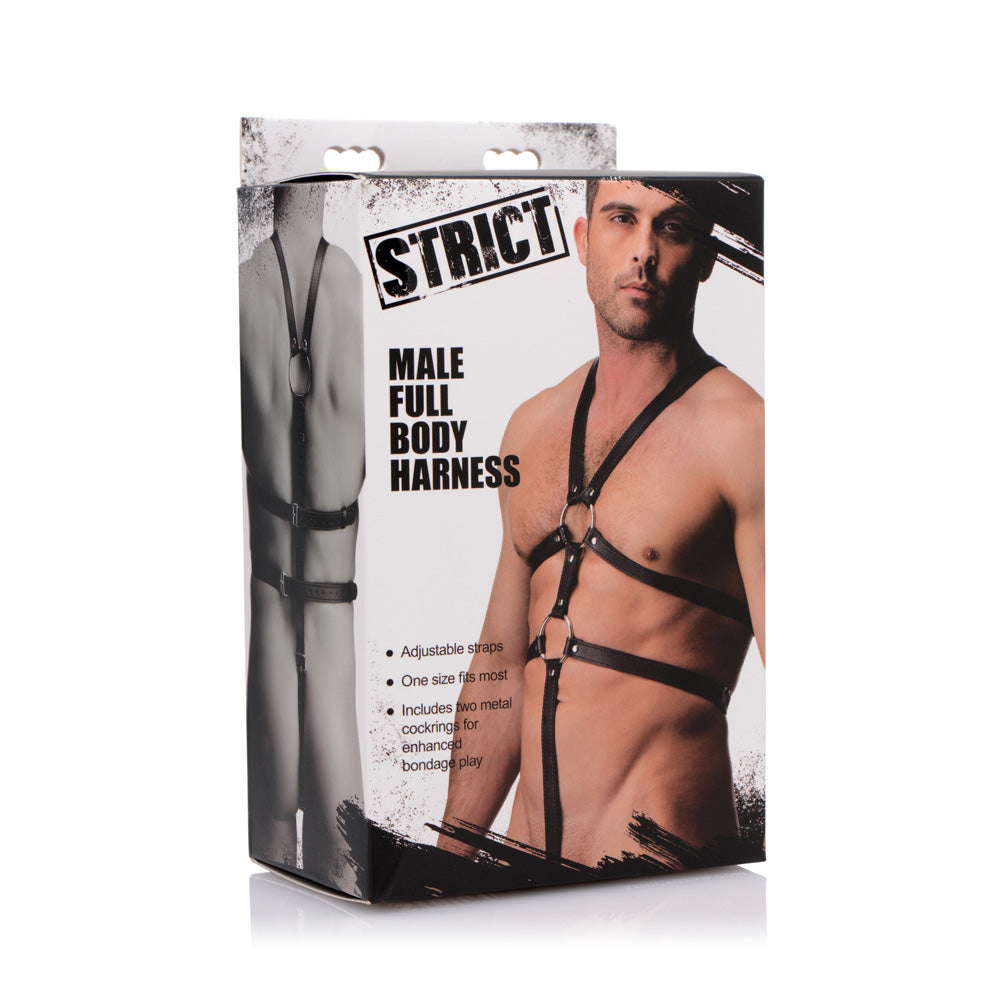 STRICT male full body harness with adjustable straps and cock rings.