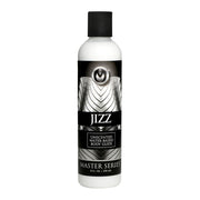 A white bottle of Jizz brand unscented water-based body glide.