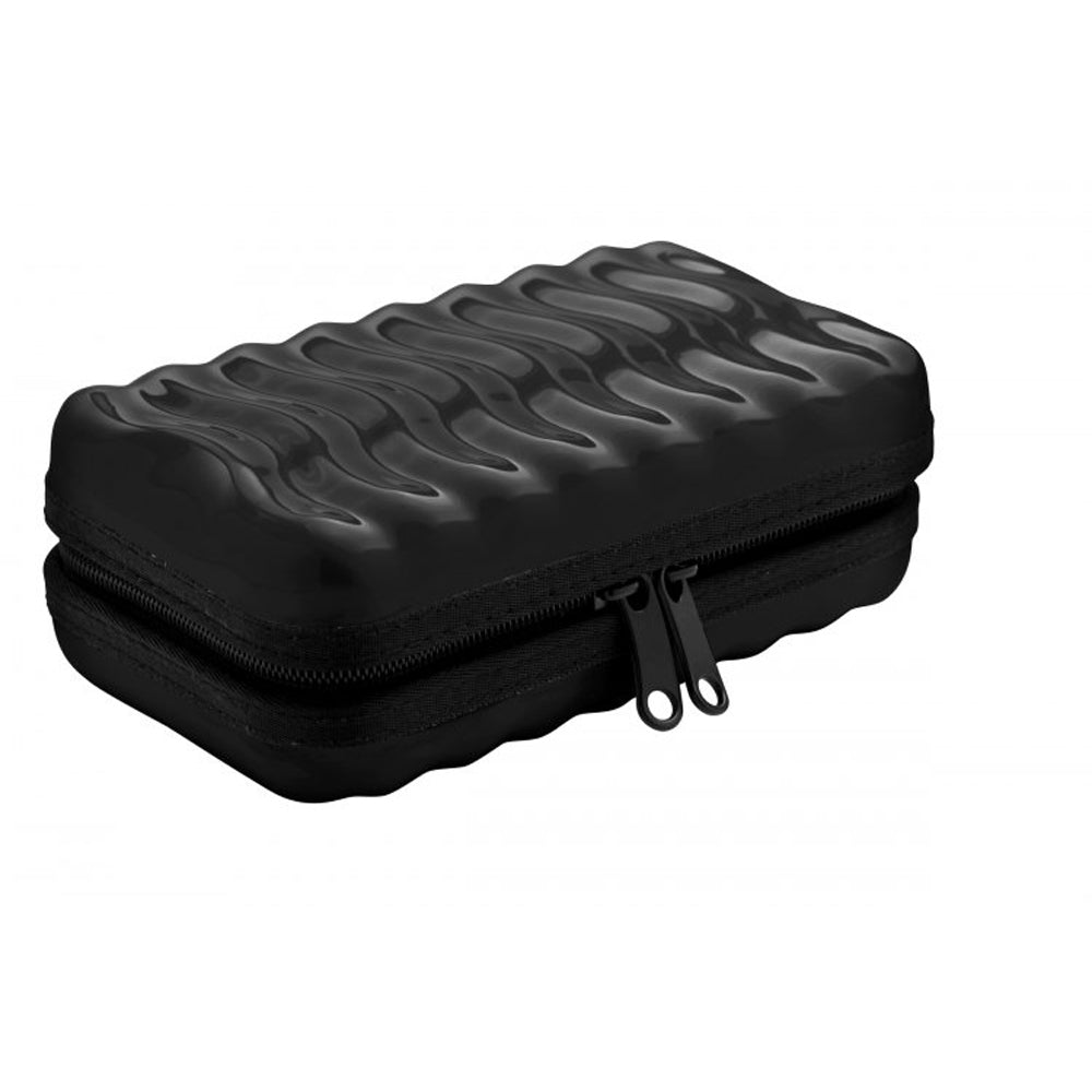 Black textured case with two zippers.