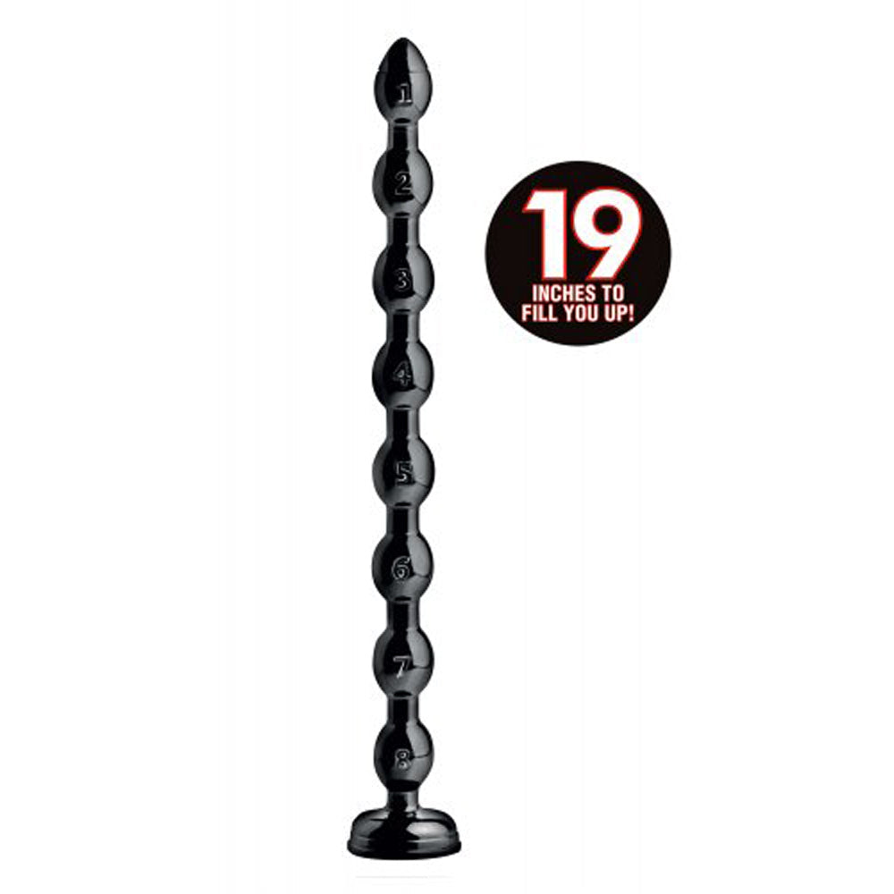 Black PVC anal snake with 19 inches of length and a suction base.