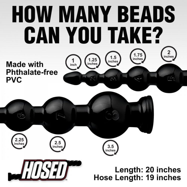 Black graduated anal snake beaded plug with suction base and size indicators.