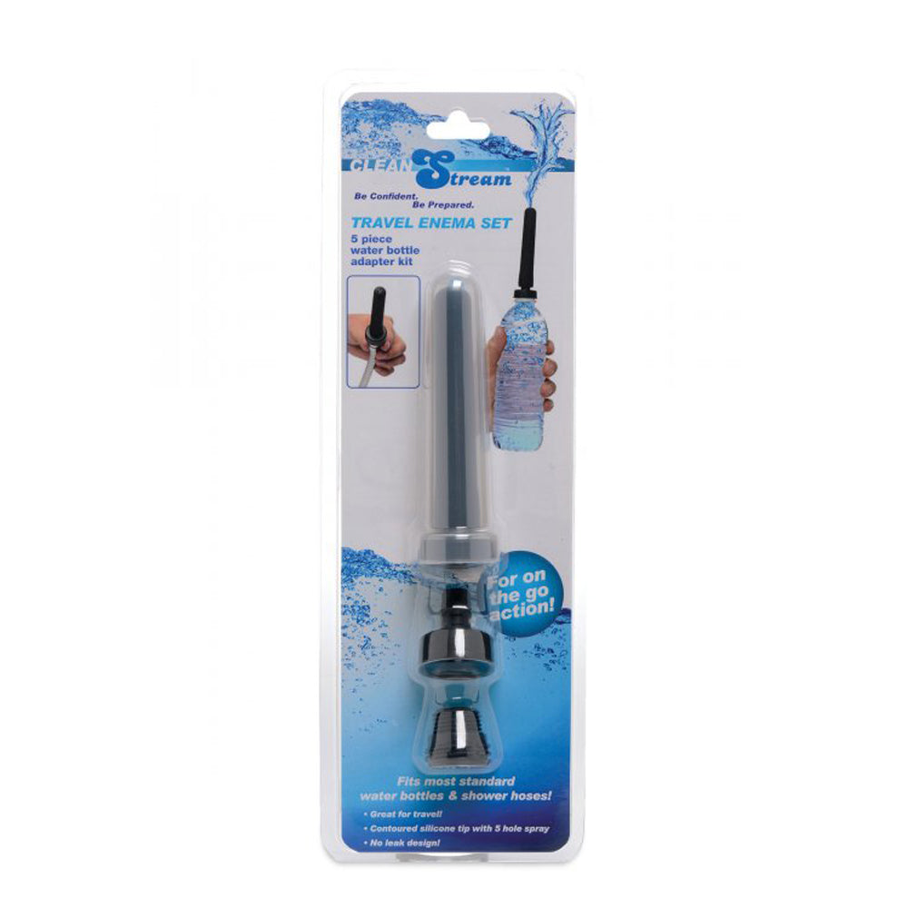 Clean Stream travel enema set with water bottle adapter and silicone nozzle.