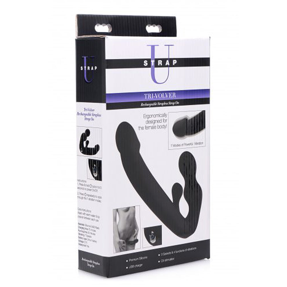 Tri-Volver rechargeable silicone strapless strap-on with ergonomic design.