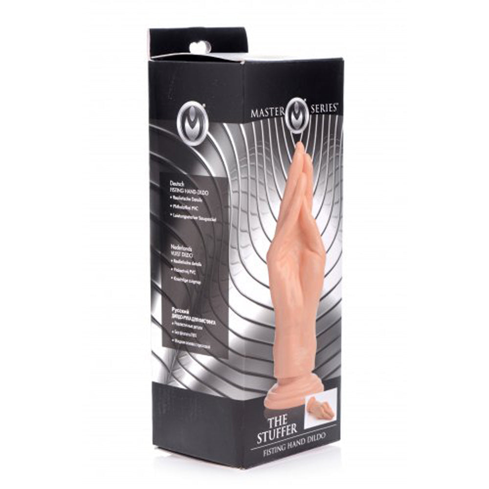Realistic hand-shaped dildo with suction cup and flared base.