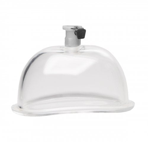 Clear acrylic labia pumping attachment with a pressure lock valve.