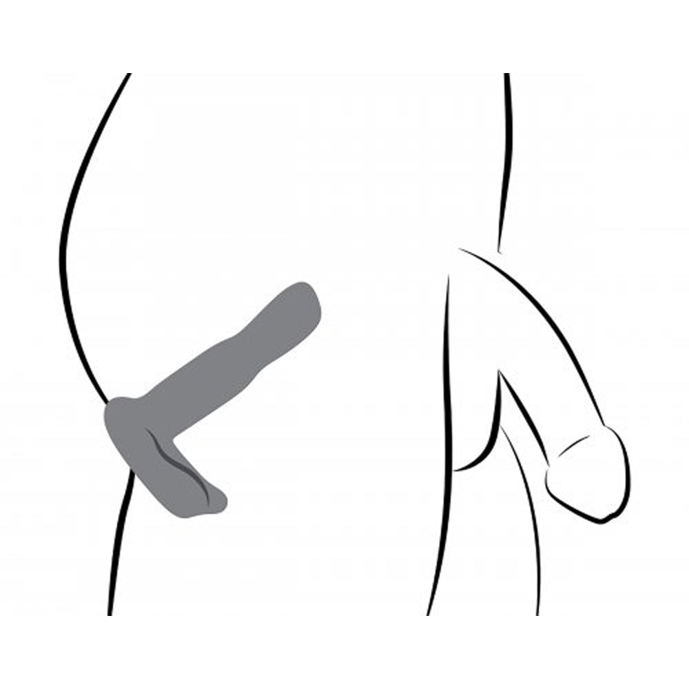 A grey silicone prostate vibrator with a curved shaft and external vibrating portion.