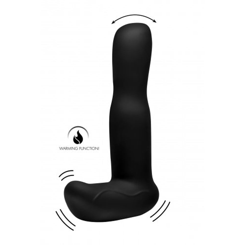 Black silicone vibrator with warming function and remote control.