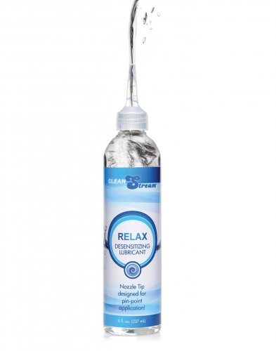 Bottle of Relax Desensitizing Lubricant with a nozzle tip.
