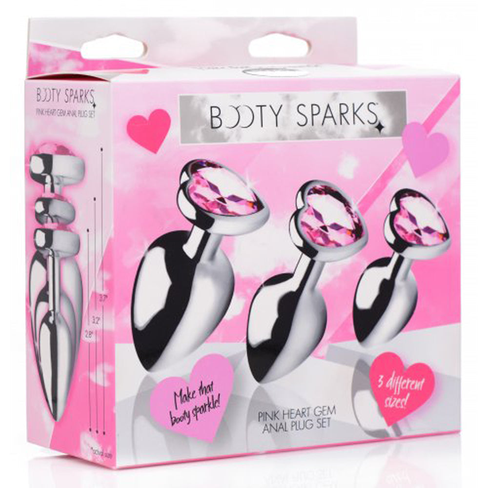 Pink Heart Gem Anal Plug Set with three different sized plugs.