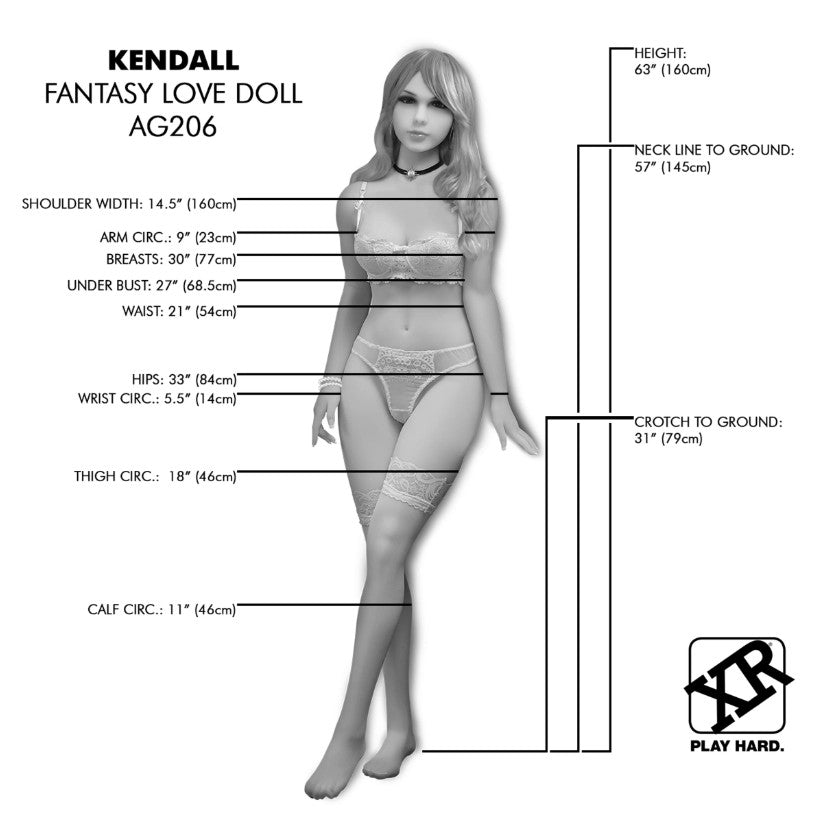Lifelike Kendall AG206 love doll with detailed measurements and lingerie.