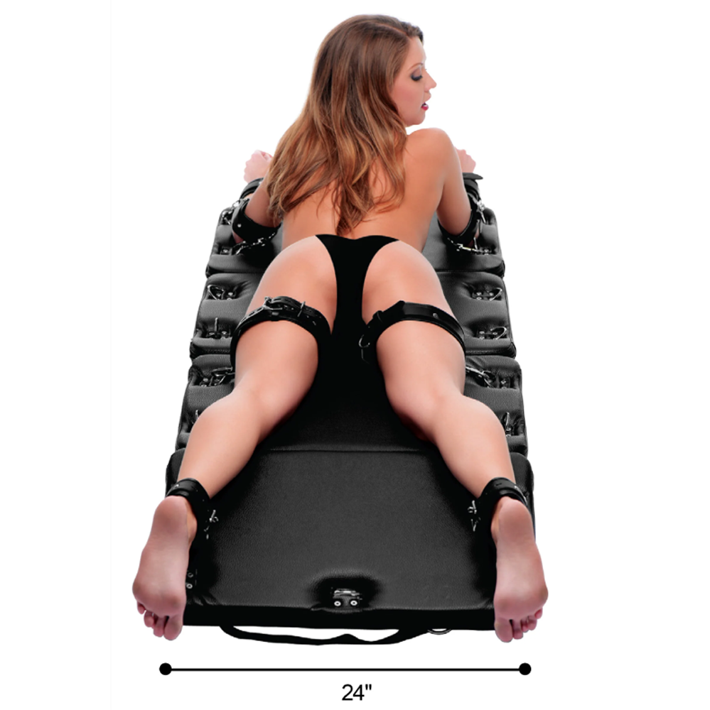 XL folding bondage board with 18 D-rings in PU leather.