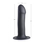 Black realistic silicone G-spot dildo with suction cup base and size markings.