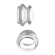 Transparent silicone nipple suckers in two views.