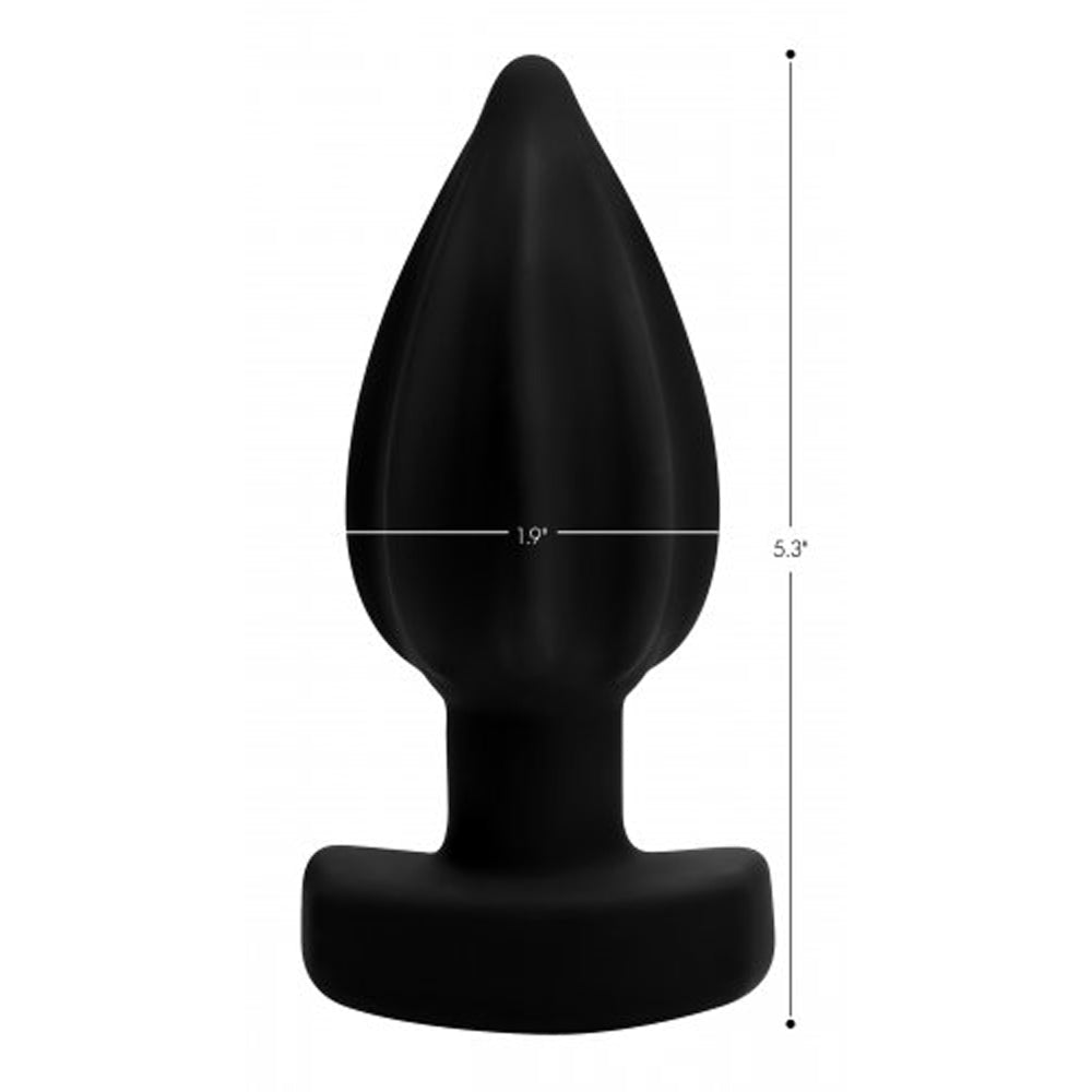 Black ribbed vibrating anal plug with a flared base.