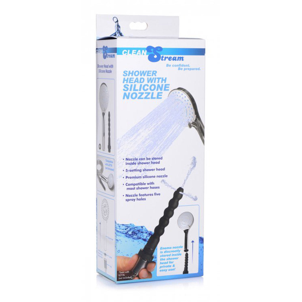 Cleanstream shower head with a hidden silicone enema nozzle.