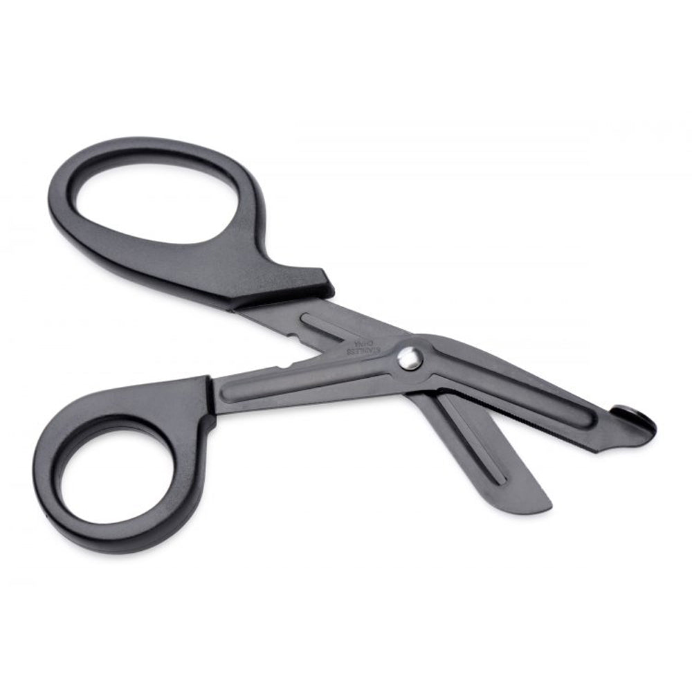 Black heavy duty stainless steel safety scissors with blunt tip.