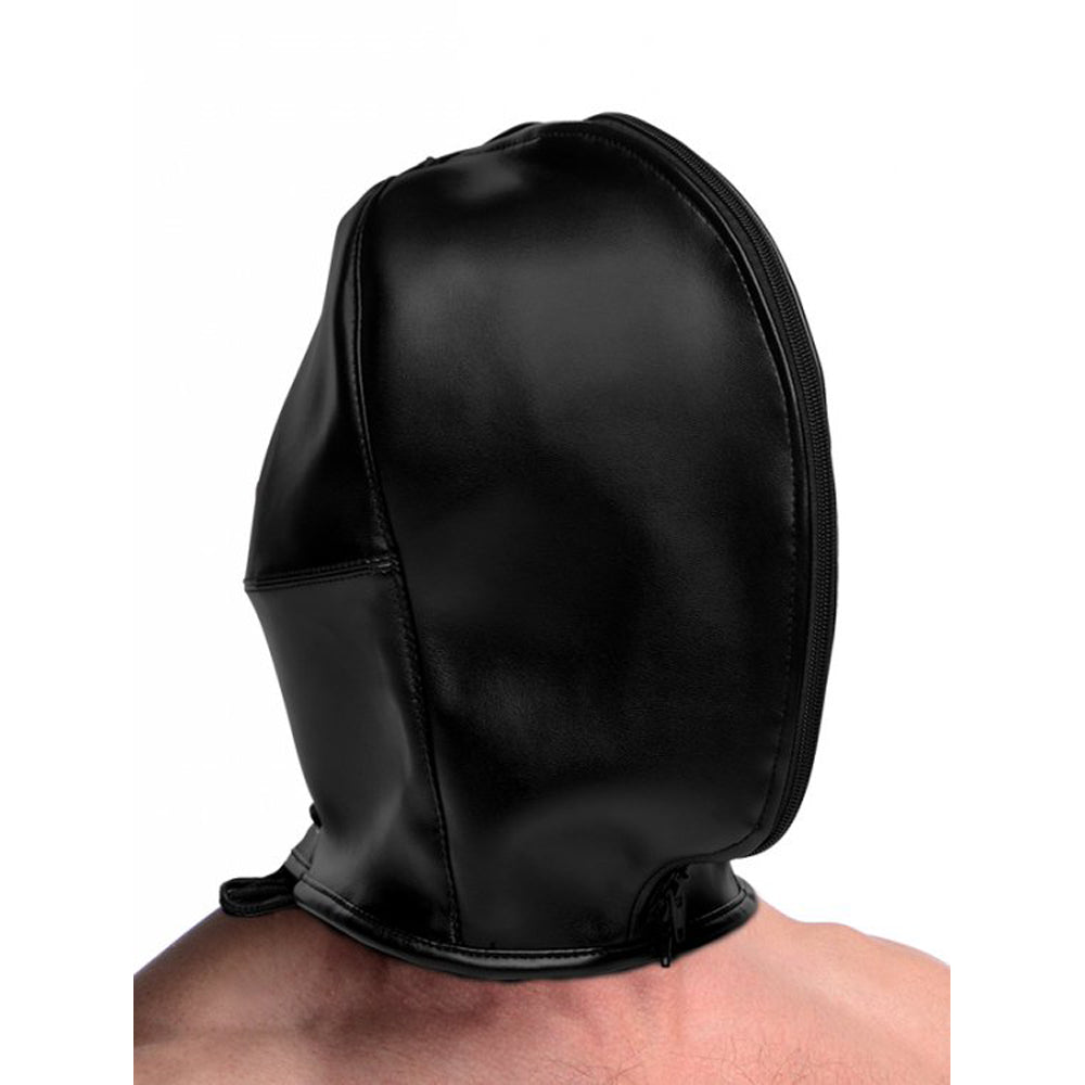 Black PU leather hood with a front zipper.