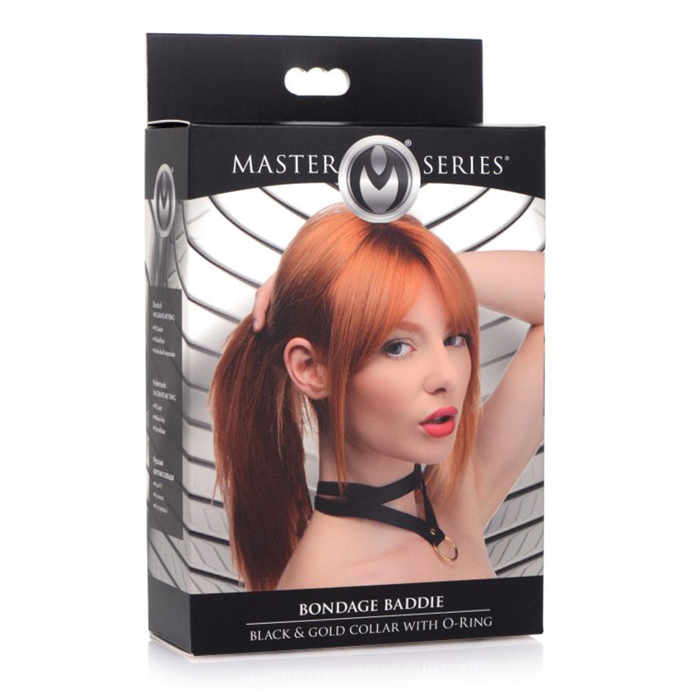 Black and gold PU leather collar with O-ring.