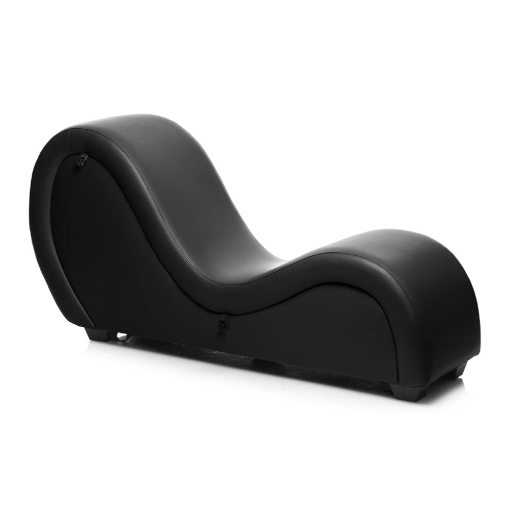 Black PU leather chaise lounge with curved design.