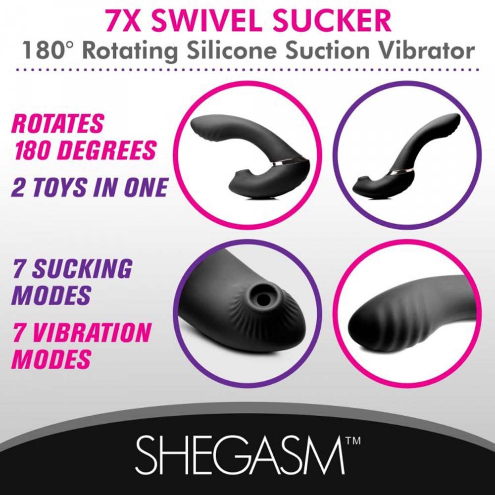 A black rotating silicone suction vibrator with multiple modes.