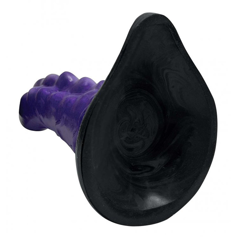 Purple veiny alien dildo with a black suction cup base.